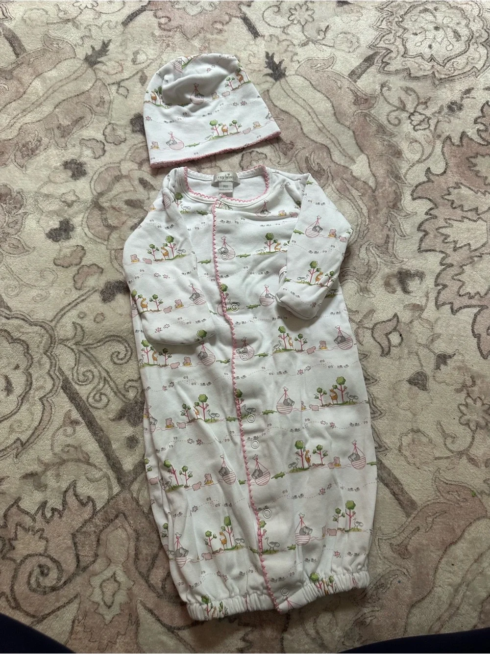 Baby Sleep Gown and Hat Set - Pink Tree Print
